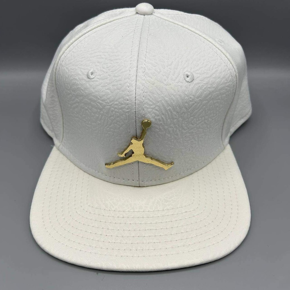 Air Jordan Hat Men White Cement Elephant Gold Metal Jumpman Snap Back Cap